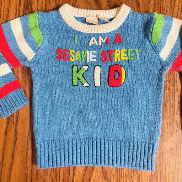 VTG 70s 80s Sesame Street I Am A Sesame Street Kid Blue Striped Sweater 4T RARE - Picture 2 of 5